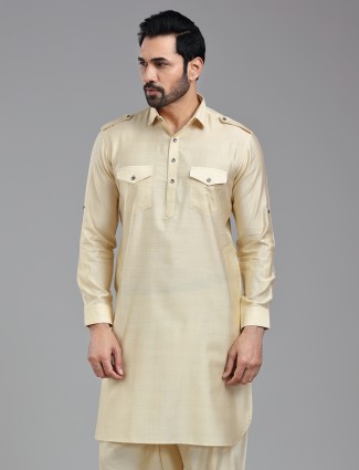 Refined elegance almond beige pathani kurta for men