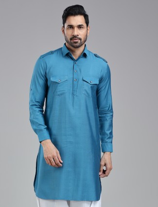 Serene moonstone blue pathani kurta for a polished look