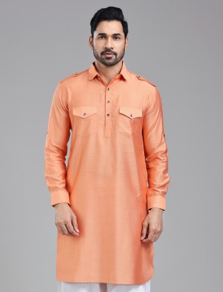 Refreshing salmon peach pathani kurta for men