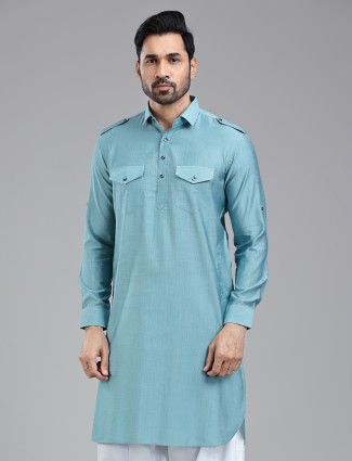 Regal firozi blue pathani kurta for an elegant appearance