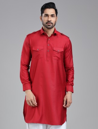 Rich dark red pathani kurta for an elegant statement