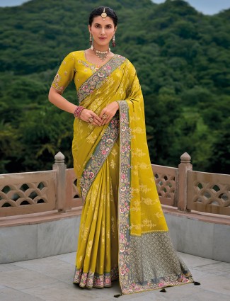 Mehendi green silk zari weaving embroidered saree