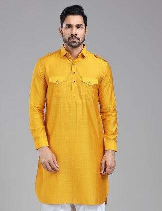 Lovely mustard yellow pathani kurta for a dynamic look