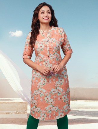 Peach cotton kurti with awesome print