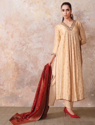 Peach silk salwar suit with matching dupatta