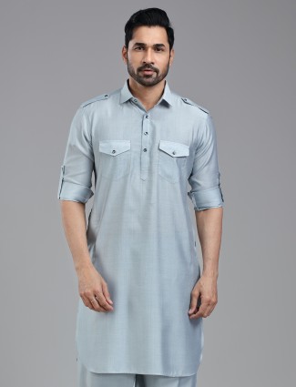 Tranquil pastel blue pathani kurta for a distinguished look