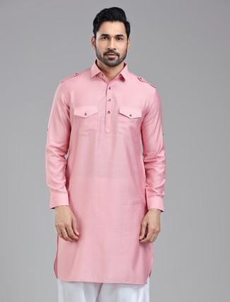 Delicate charm light pink pathani kurta for men