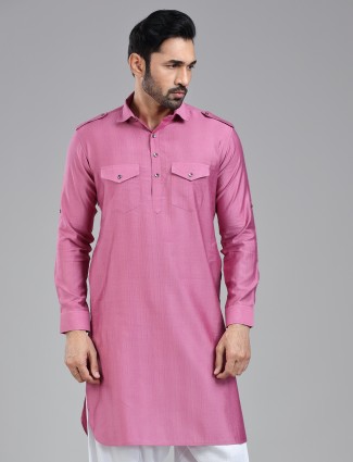Bold and refined dark pink pathani kurta for men