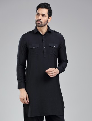 Classic black pathani kurta for a sophisticated appeal