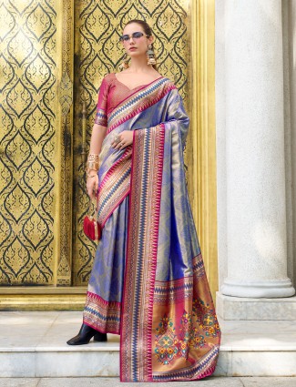 Blue tissue silk saree in zari weaving