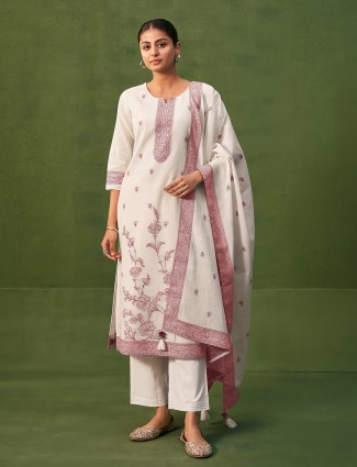 Cream and brown festive cotton silk kurti set