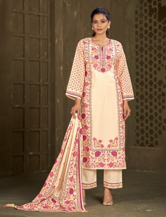 Cream and red kurti set with dupatta