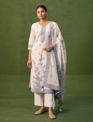 Stunning satin off-white salwar suit