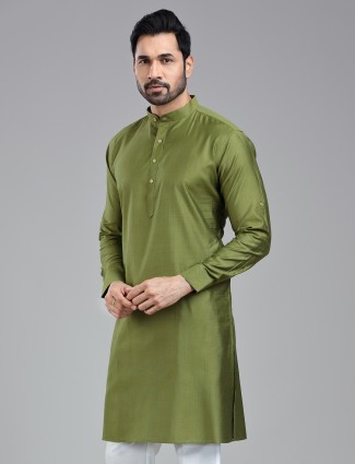 Dark olive simple kurta for festive wearfor men