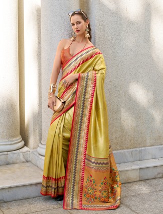 Golden tissue silk saree for festive