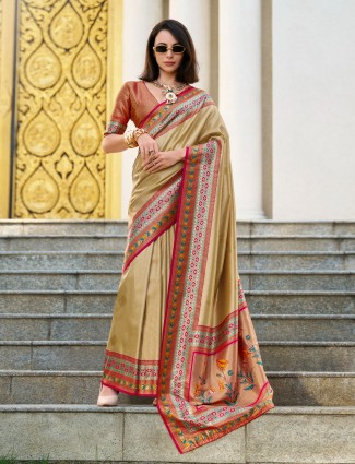 Khaki tissue silk saree for festive