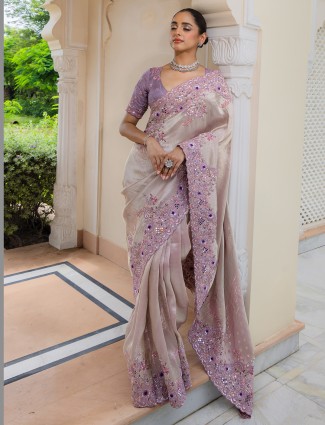 Lavender saree in silk for festivals