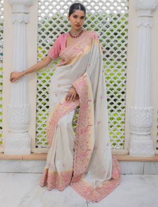 Light cream silk saree for wedding wear