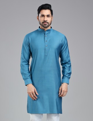 Moonstone blue simple kurta for festive for men