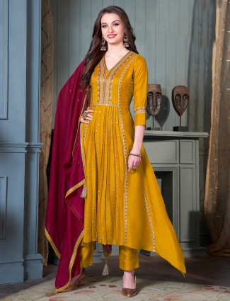 Stunning mustard yellow silk wedding wear salwar suit