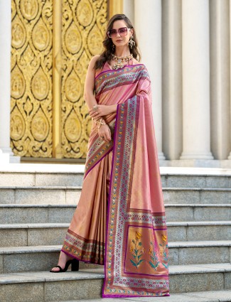 Pink tissue silk festive saree