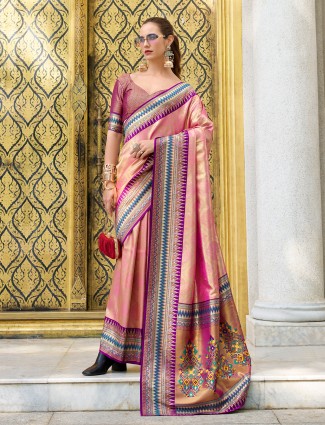 Pink zari weaving tissue silk saree