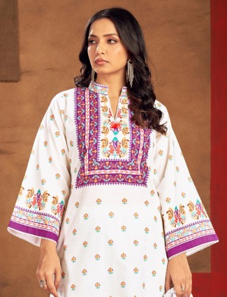 Purple printed kurti set with dupatta
