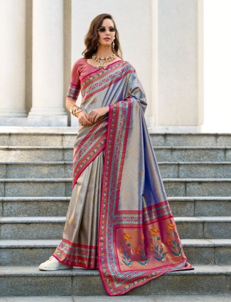 Blue festive wear tissue silk saree