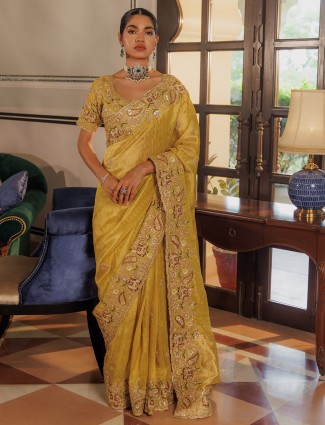 Yellow wedding wear silk saree