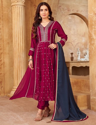 Onion pink silk palazzo suit with beads detailing