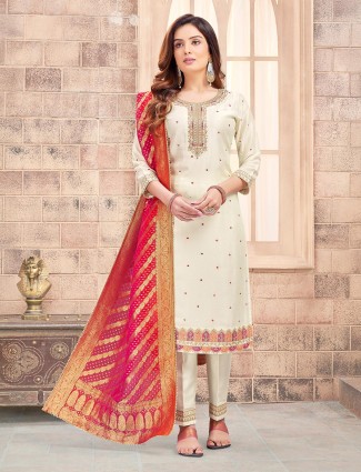 Beige silk festive wear salwar suit for festive