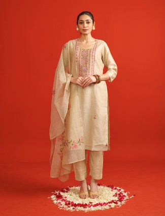 Newwst cream cotton kurti set for women