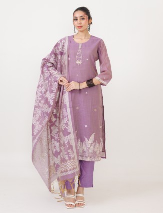 Lilac purple cotton kurti set for women