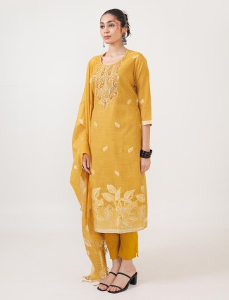 Mustard yellow cotton kurti set for festive