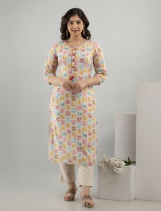 Off-white printed kurti set for women