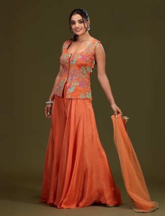Beautiful orange satin silk palazzo suit for women