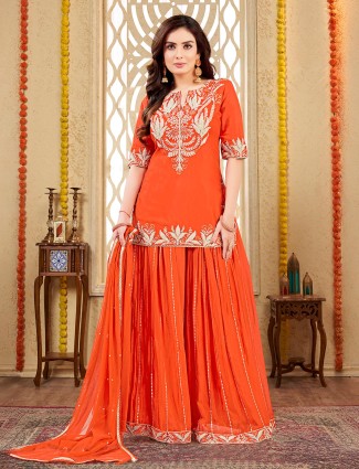 Stunning orange silk palazzo suit for wedding wear