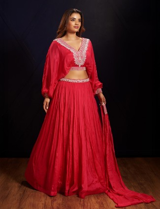 Gorgeous red silk wedding wear lehenga choli with cutdana work for wedding