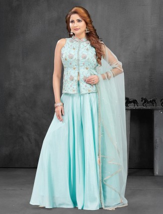 Wonderful sky blue silk wedding wear palazzo suit