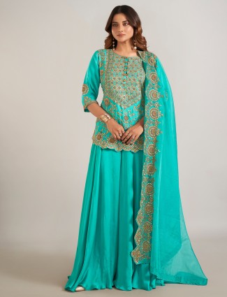 Aqua wedding palazzo suit in silk