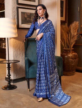 Blue patola printed saree in crepe