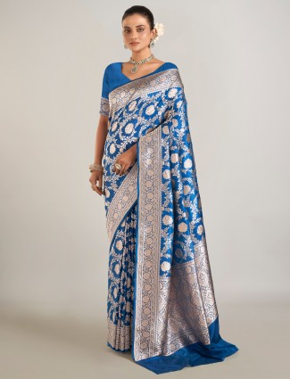 Blue banarasi silk saree for wedding