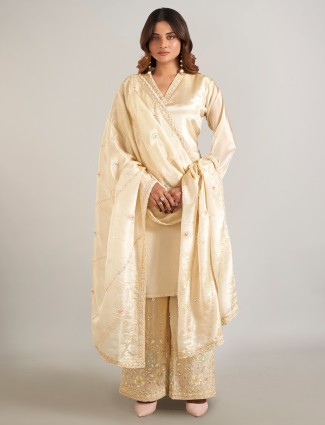 Cream silk palazzo suit with dupatta