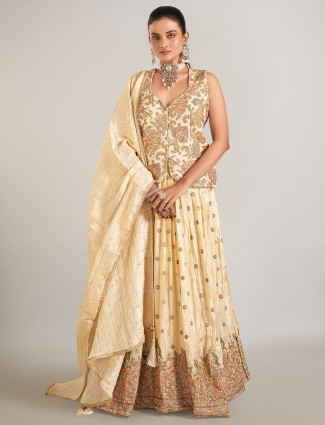 Cream silk lehenga choli for women