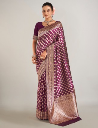 Dark purple zari weaving saree