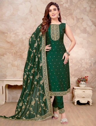 Gorgeous green salwar suit in silk