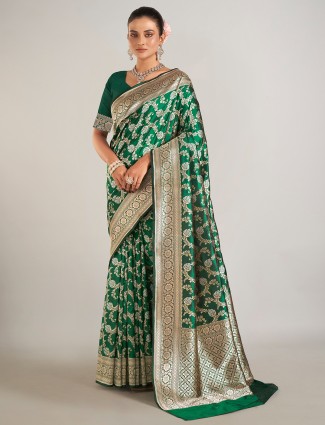 Classic green banarasi silk saree for wedding