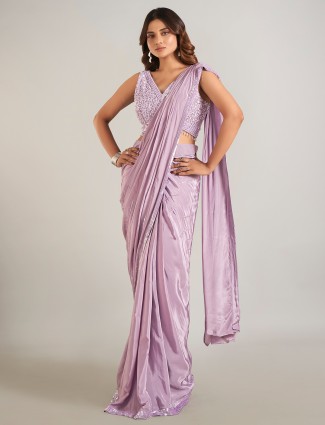 Light purple ready to wear saree in satin