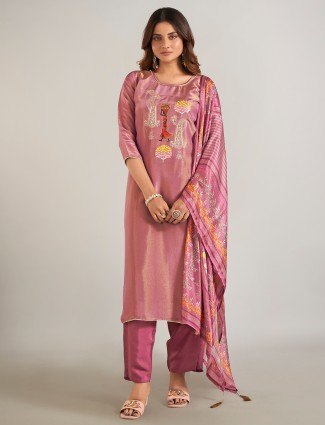 Classy light purple salwar suit in silk for wedding