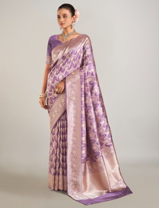 Lilac purple zari weaving silk saree